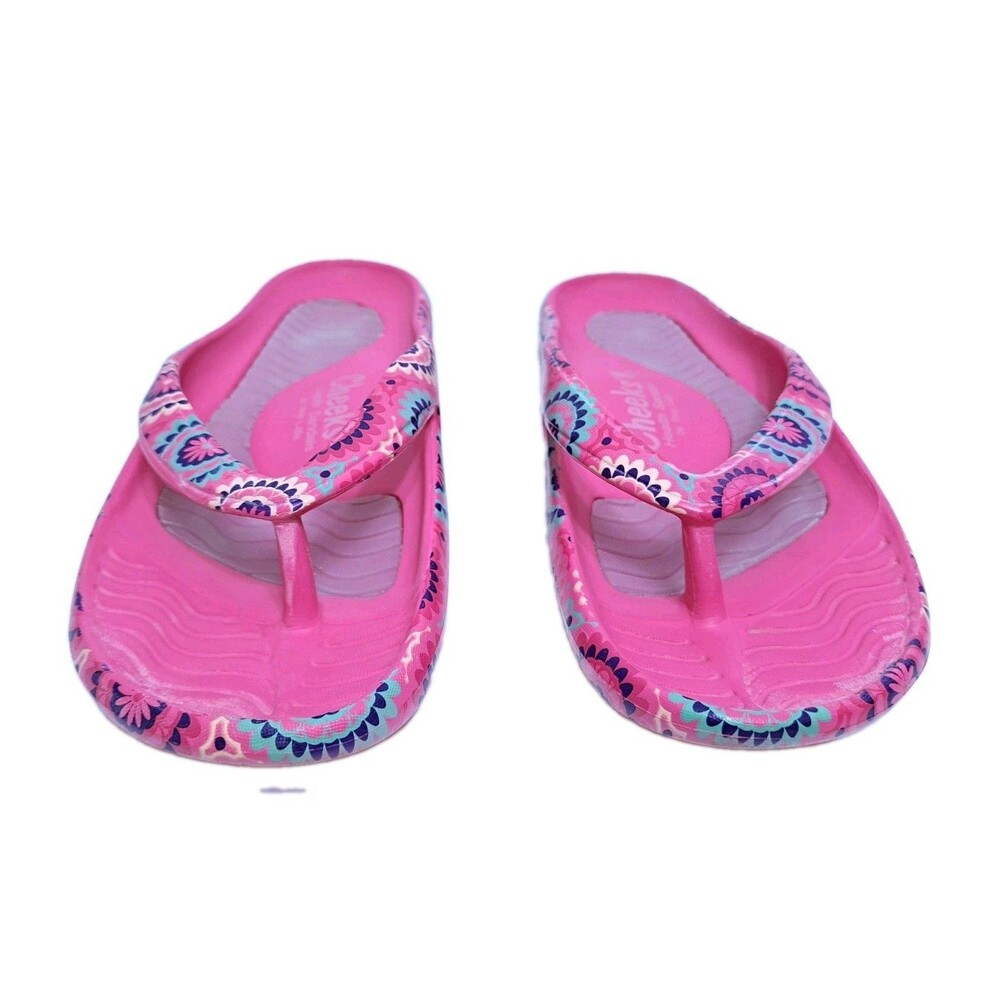 Cheeks Health Sandals Tony Little Size 8 Pink Floral Thong Flip Flops Multicolor - Picture 2 of 8